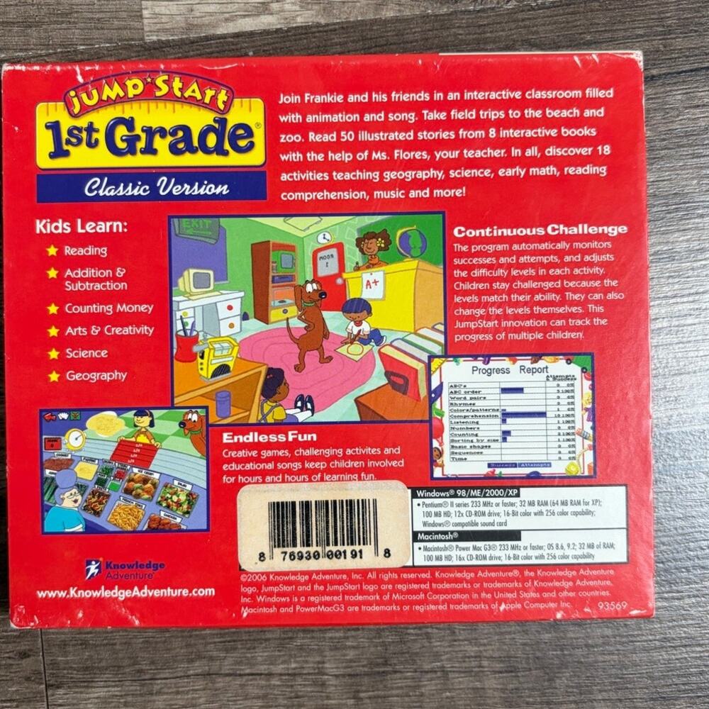 Jumpstart 1st Grade CD Game Learning Reading School Computer Game Vintage RARE - Picture 2 of 7